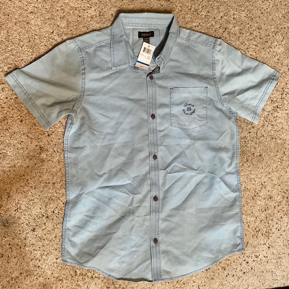 Buffalo David Bitton Boys Short Sleeve Button Down Light Blue Denim Woven XL